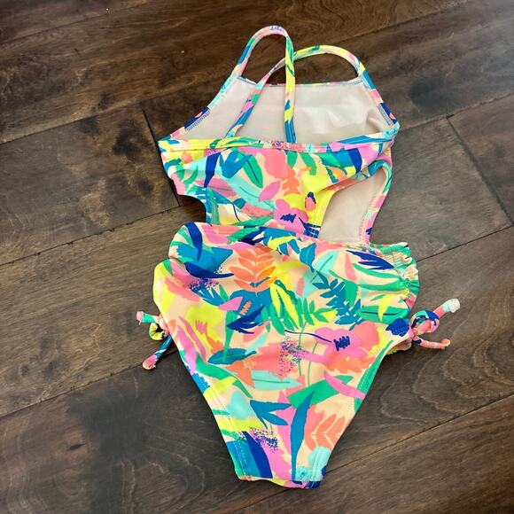 Cat and Jack Girls 3t Swimsuit Yellow Blue Green Floral One Piece Tropical - Picture 4 of 5